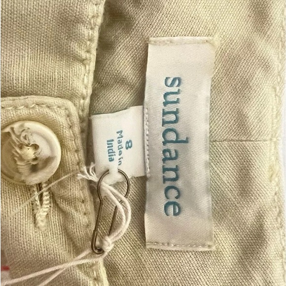 Sundance Organia Linen Cotton Blend Pants Women’s Sz 8  Sand Lace Roll Hem Boho - Picture 9 of 10